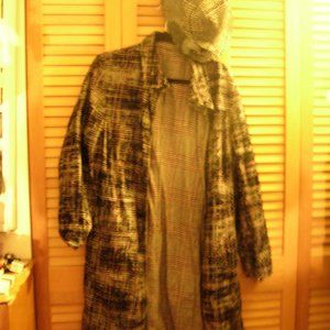 Plaid reversible suit skirt oversizd jacket hat black pink white grey L XL 14 16